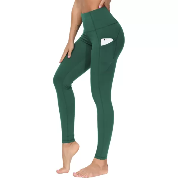 THE GYM PEOPLE Thick High Waist Yoga Pants with Pockets Tummy Control Workout Running Yoga Leggings for WomenDark Green