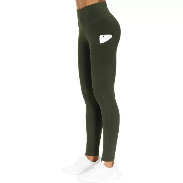 THE GYM PEOPLE Thick High Waist Yoga Pants with Pockets Tummy Control Workout Running Yoga Leggings for WomenDark Olive