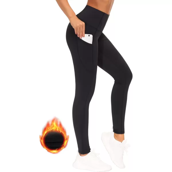 THE GYM PEOPLE Thick High Waist Yoga Pants with Pockets Tummy Control Workout Running Yoga Leggings for WomenFleece Lined Black