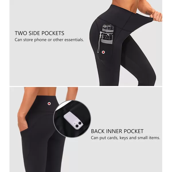 THE GYM PEOPLE Thick High Waist Yoga Pants with Pockets Tummy Control Workout Running Yoga Leggings for WomenFleece Lined Black