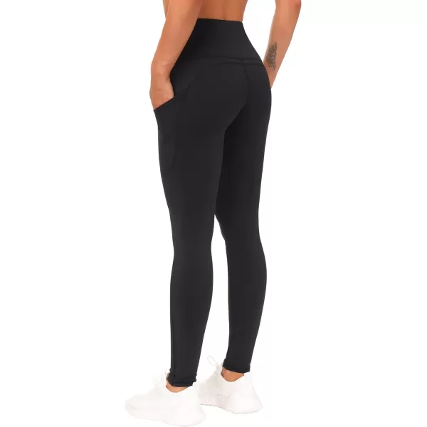 THE GYM PEOPLE Thick High Waist Yoga Pants with Pockets Tummy Control Workout Running Yoga Leggings for WomenFleece Lined Black