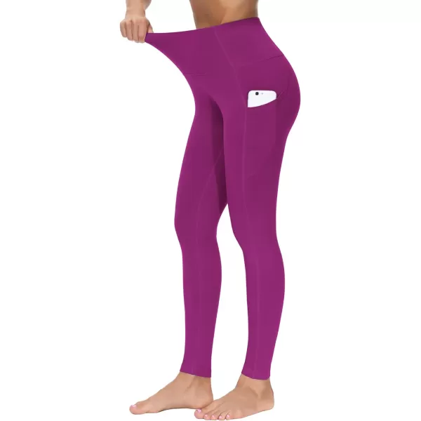 THE GYM PEOPLE Thick High Waist Yoga Pants with Pockets Tummy Control Workout Running Yoga Leggings for WomenFuchsia