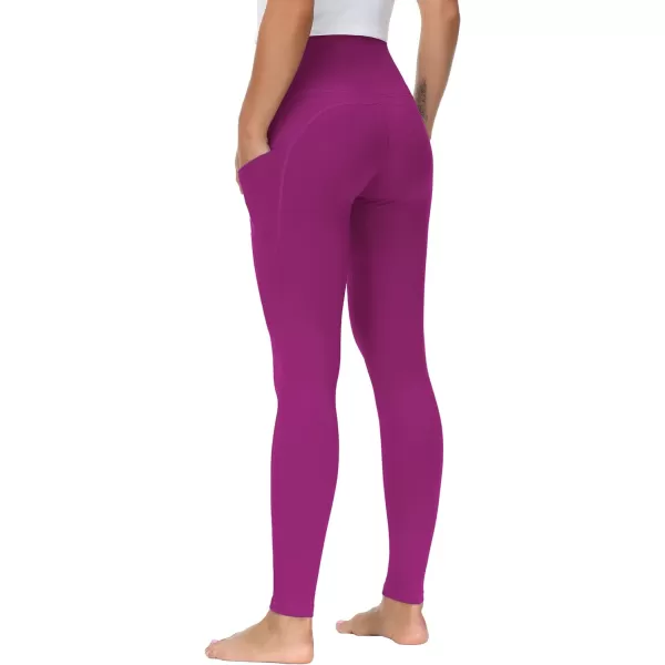 THE GYM PEOPLE Thick High Waist Yoga Pants with Pockets Tummy Control Workout Running Yoga Leggings for WomenFuchsia