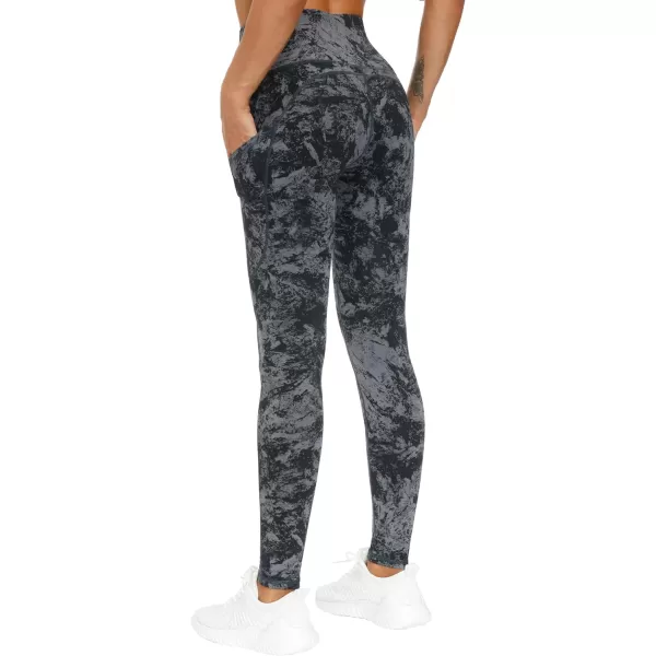 THE GYM PEOPLE Thick High Waist Yoga Pants with Pockets Tummy Control Workout Running Yoga Leggings for WomenGray Marble
