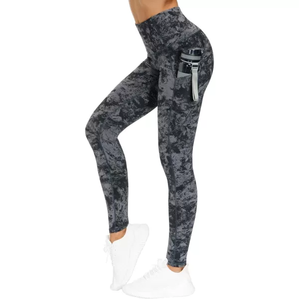 THE GYM PEOPLE Thick High Waist Yoga Pants with Pockets Tummy Control Workout Running Yoga Leggings for WomenGray Marble
