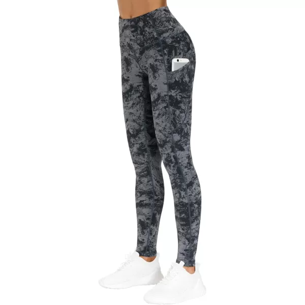 THE GYM PEOPLE Thick High Waist Yoga Pants with Pockets Tummy Control Workout Running Yoga Leggings for WomenGray Marble