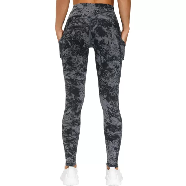 THE GYM PEOPLE Thick High Waist Yoga Pants with Pockets Tummy Control Workout Running Yoga Leggings for WomenGray Marble