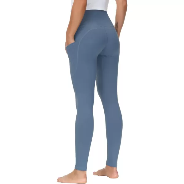 THE GYM PEOPLE Thick High Waist Yoga Pants with Pockets Tummy Control Workout Running Yoga Leggings for WomenGrey Blue