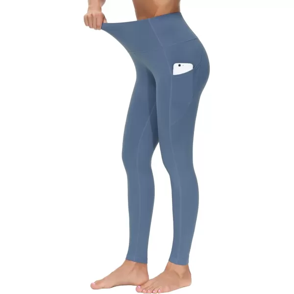 THE GYM PEOPLE Thick High Waist Yoga Pants with Pockets Tummy Control Workout Running Yoga Leggings for WomenGrey Blue