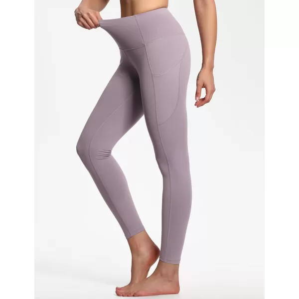 THE GYM PEOPLE Thick High Waist Yoga Pants with Pockets Tummy Control Workout Running Yoga Leggings for WomenGrey Purple