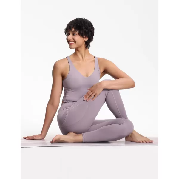 THE GYM PEOPLE Thick High Waist Yoga Pants with Pockets Tummy Control Workout Running Yoga Leggings for WomenGrey Purple