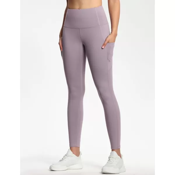 THE GYM PEOPLE Thick High Waist Yoga Pants with Pockets Tummy Control Workout Running Yoga Leggings for WomenGrey Purple