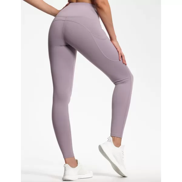 THE GYM PEOPLE Thick High Waist Yoga Pants with Pockets Tummy Control Workout Running Yoga Leggings for WomenGrey Purple