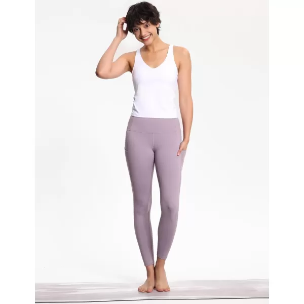 THE GYM PEOPLE Thick High Waist Yoga Pants with Pockets Tummy Control Workout Running Yoga Leggings for WomenGrey Purple