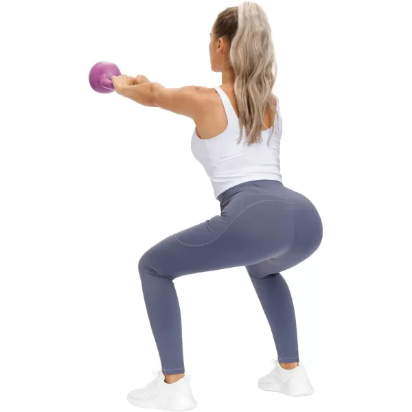 THE GYM PEOPLE Thick High Waist Yoga Pants with Pockets Tummy Control Workout Running Yoga Leggings for WomenInk Blue
