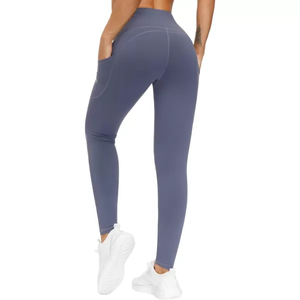 THE GYM PEOPLE Thick High Waist Yoga Pants with Pockets Tummy Control Workout Running Yoga Leggings for WomenInk Blue