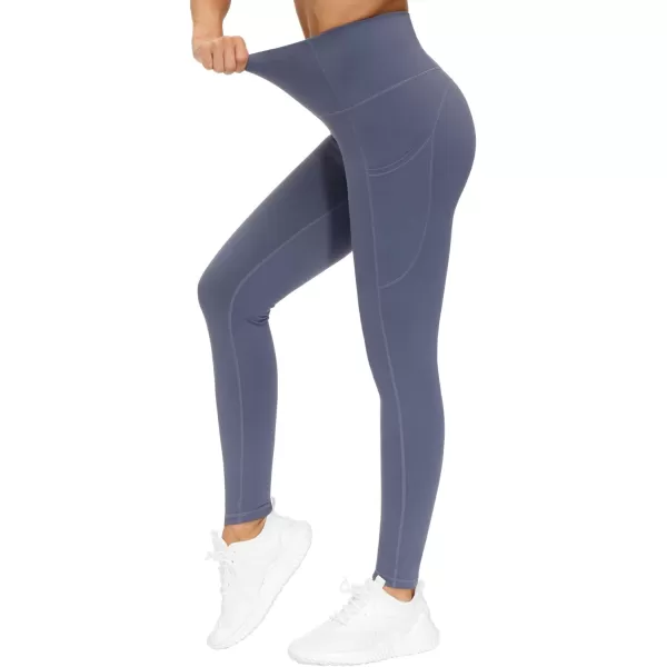 THE GYM PEOPLE Thick High Waist Yoga Pants with Pockets Tummy Control Workout Running Yoga Leggings for WomenInk Blue