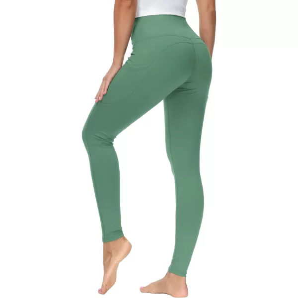THE GYM PEOPLE Thick High Waist Yoga Pants with Pockets Tummy Control Workout Running Yoga Leggings for WomenLight Green