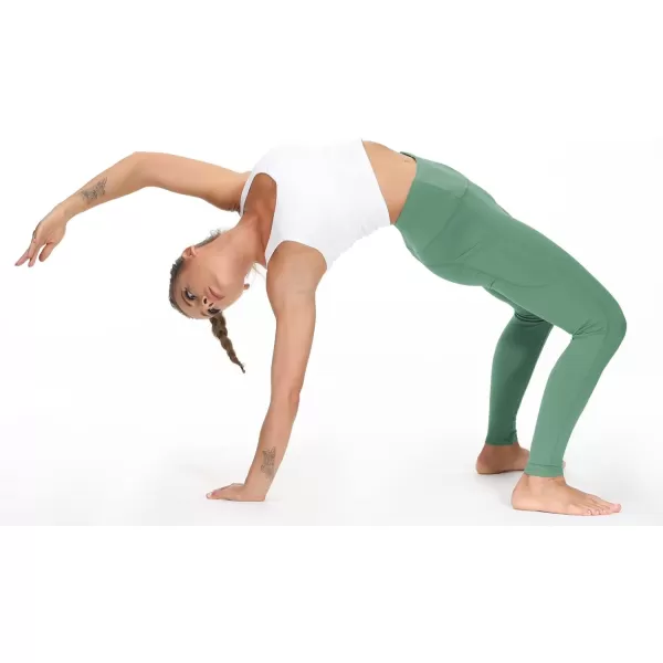 THE GYM PEOPLE Thick High Waist Yoga Pants with Pockets Tummy Control Workout Running Yoga Leggings for WomenLight Green