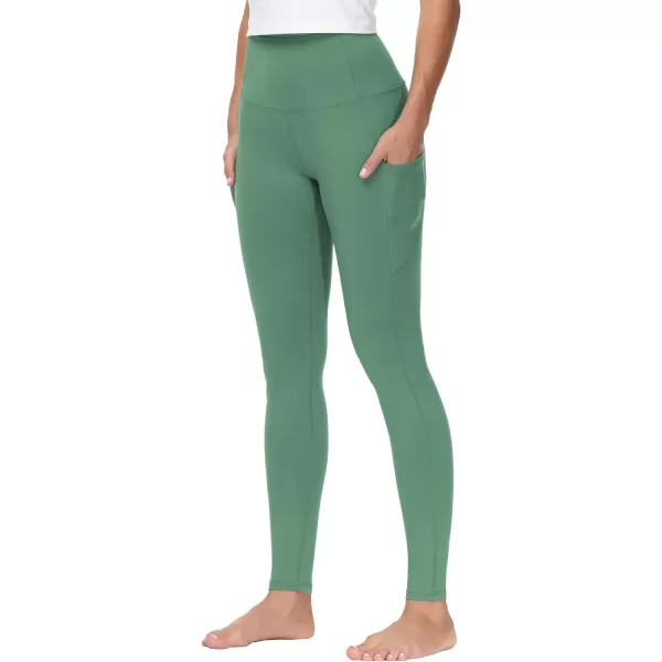 THE GYM PEOPLE Thick High Waist Yoga Pants with Pockets Tummy Control Workout Running Yoga Leggings for WomenLight Green