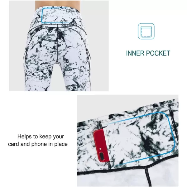 THE GYM PEOPLE Thick High Waist Yoga Pants with Pockets Tummy Control Workout Running Yoga Leggings for WomenMarble