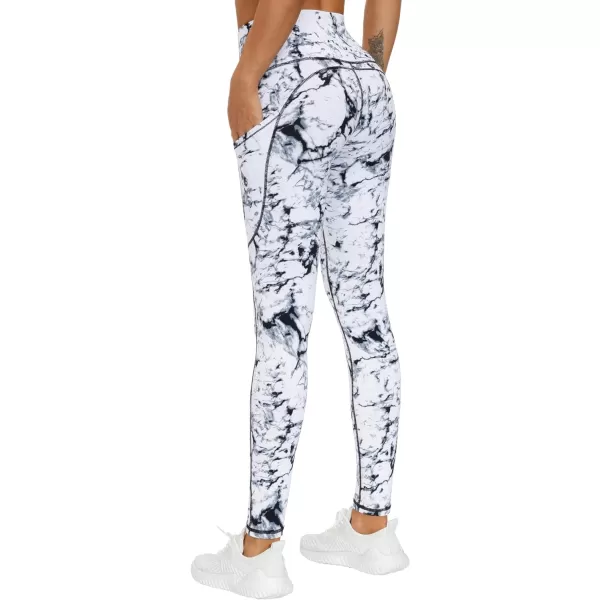 THE GYM PEOPLE Thick High Waist Yoga Pants with Pockets Tummy Control Workout Running Yoga Leggings for WomenMarble