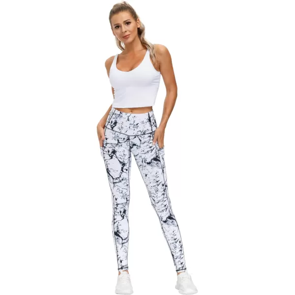 THE GYM PEOPLE Thick High Waist Yoga Pants with Pockets Tummy Control Workout Running Yoga Leggings for WomenMarble