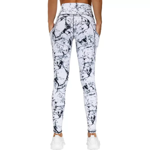 THE GYM PEOPLE Thick High Waist Yoga Pants with Pockets Tummy Control Workout Running Yoga Leggings for WomenMarble