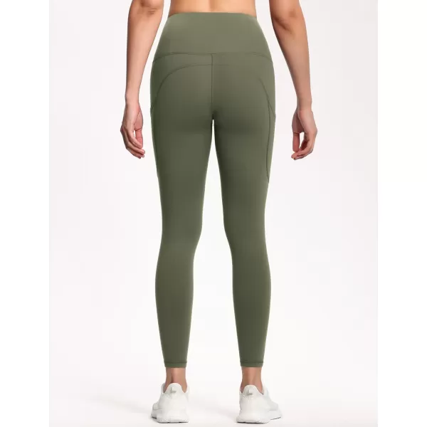 THE GYM PEOPLE Thick High Waist Yoga Pants with Pockets Tummy Control Workout Running Yoga Leggings for WomenOlive Green