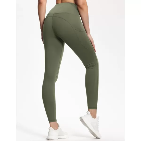 THE GYM PEOPLE Thick High Waist Yoga Pants with Pockets Tummy Control Workout Running Yoga Leggings for WomenOlive Green