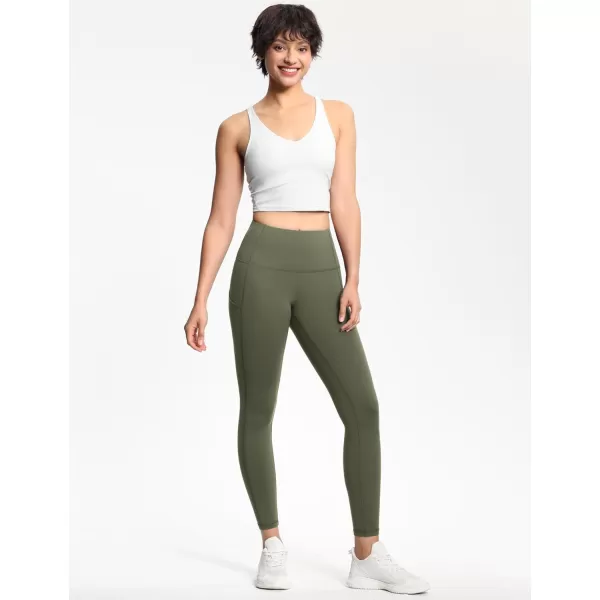 THE GYM PEOPLE Thick High Waist Yoga Pants with Pockets Tummy Control Workout Running Yoga Leggings for WomenOlive Green