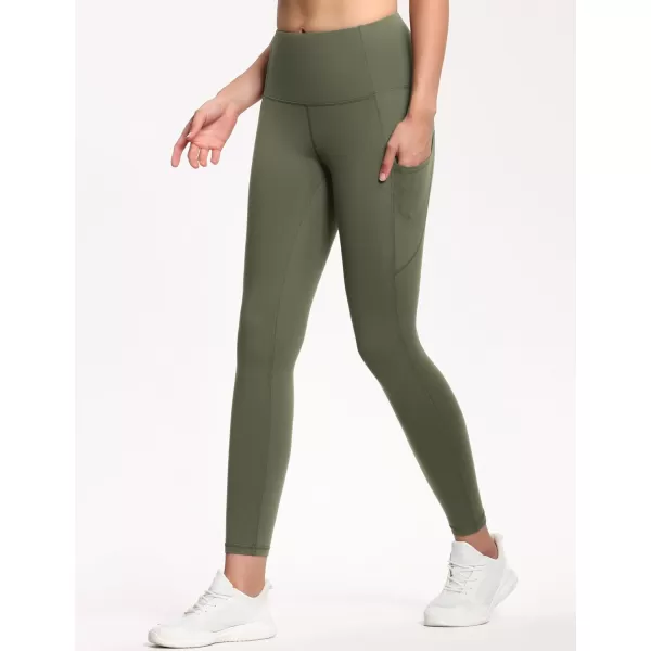 THE GYM PEOPLE Thick High Waist Yoga Pants with Pockets Tummy Control Workout Running Yoga Leggings for WomenOlive Green