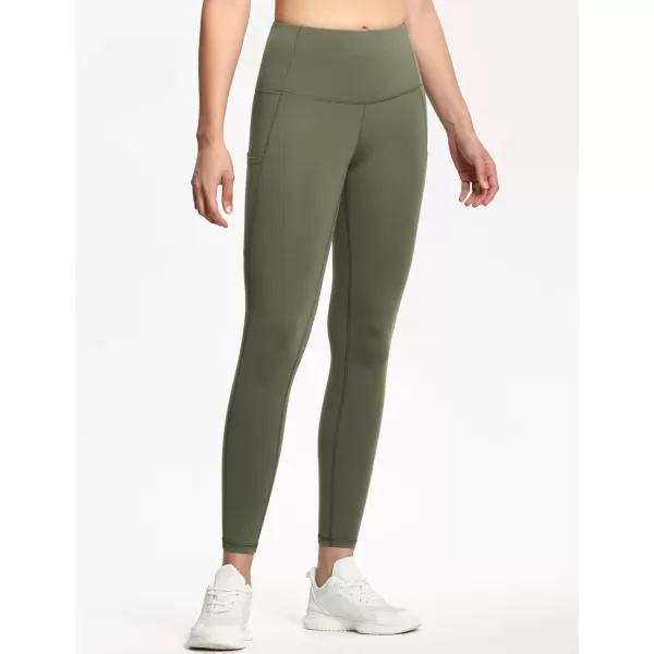 THE GYM PEOPLE Thick High Waist Yoga Pants with Pockets Tummy Control Workout Running Yoga Leggings for WomenOlive Green