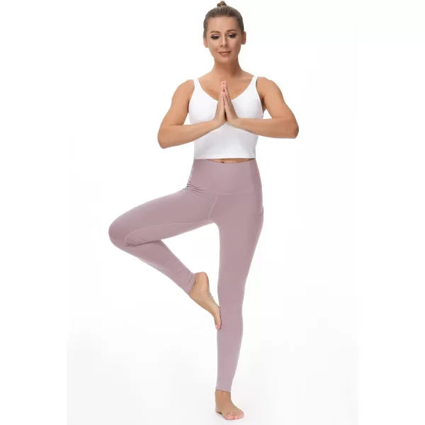 THE GYM PEOPLE Thick High Waist Yoga Pants with Pockets Tummy Control Workout Running Yoga Leggings for WomenPale Purple