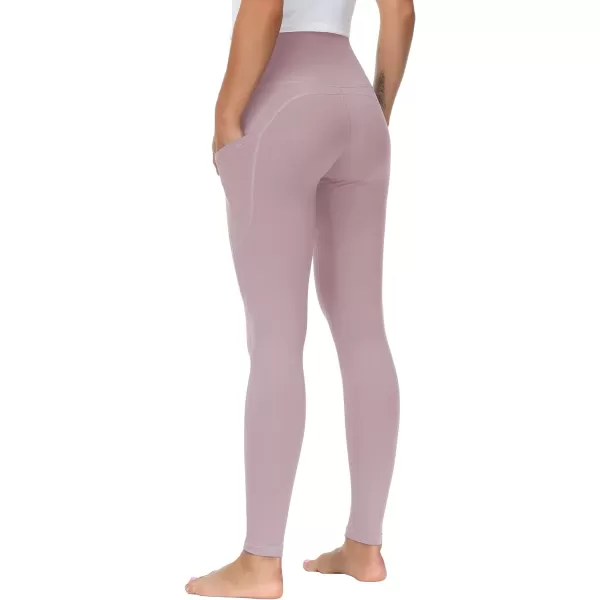 THE GYM PEOPLE Thick High Waist Yoga Pants with Pockets Tummy Control Workout Running Yoga Leggings for WomenPale Purple