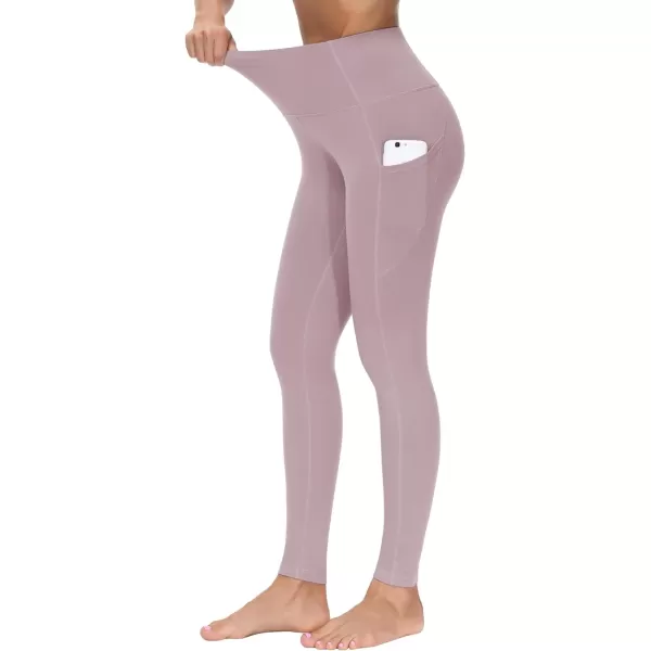 THE GYM PEOPLE Thick High Waist Yoga Pants with Pockets Tummy Control Workout Running Yoga Leggings for WomenPale Purple