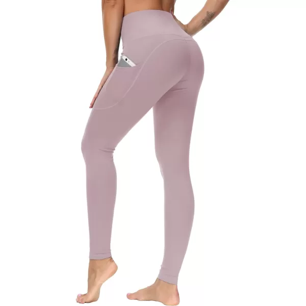 THE GYM PEOPLE Thick High Waist Yoga Pants with Pockets Tummy Control Workout Running Yoga Leggings for WomenPale Purple