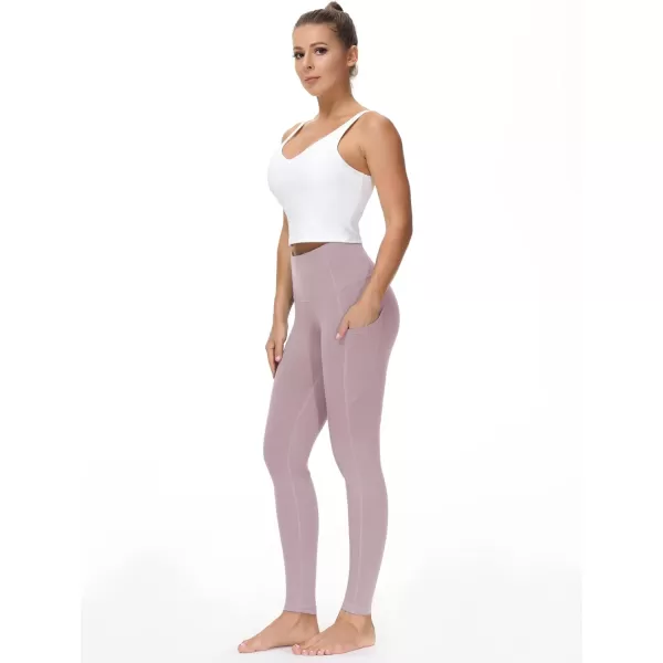 THE GYM PEOPLE Thick High Waist Yoga Pants with Pockets Tummy Control Workout Running Yoga Leggings for WomenPale Purple