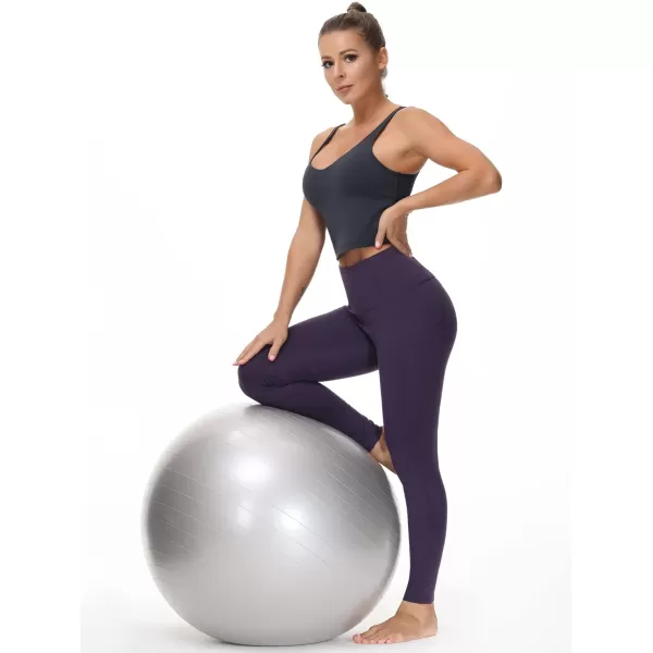 THE GYM PEOPLE Thick High Waist Yoga Pants with Pockets Tummy Control Workout Running Yoga Leggings for WomenPurple