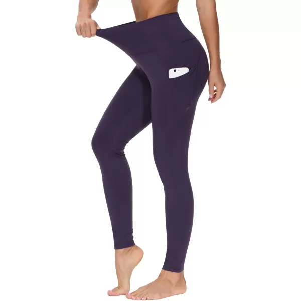 THE GYM PEOPLE Thick High Waist Yoga Pants with Pockets Tummy Control Workout Running Yoga Leggings for WomenPurple