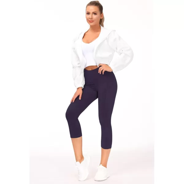 THE GYM PEOPLE Thick High Waist Yoga Pants with Pockets Tummy Control Workout Running Yoga Leggings for WomenZ Capris Purple