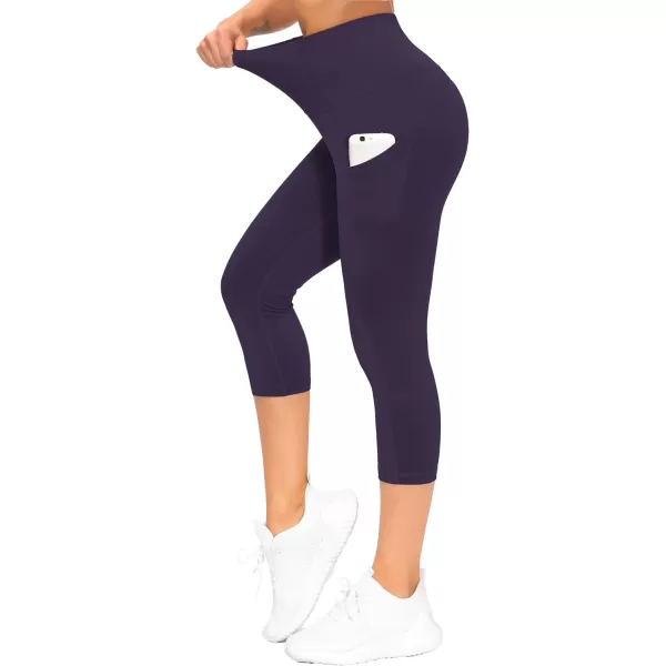 THE GYM PEOPLE Thick High Waist Yoga Pants with Pockets Tummy Control Workout Running Yoga Leggings for WomenZ Capris Purple