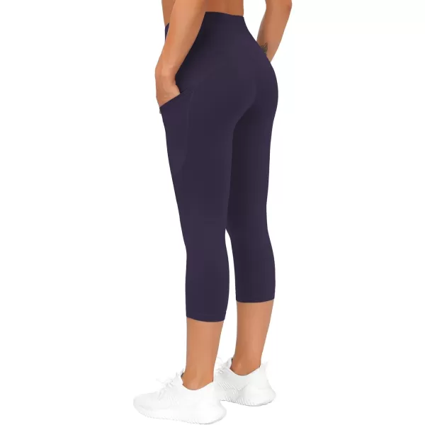 THE GYM PEOPLE Thick High Waist Yoga Pants with Pockets Tummy Control Workout Running Yoga Leggings for WomenZ Capris Purple