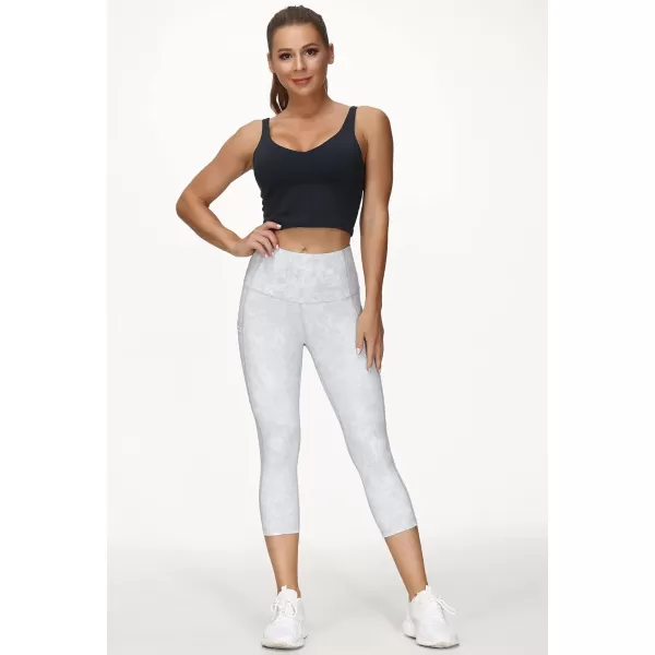 THE GYM PEOPLE Thick High Waist Yoga Pants with Pockets Tummy Control Workout Running Yoga Leggings for WomenZ Capris Tie Dye White