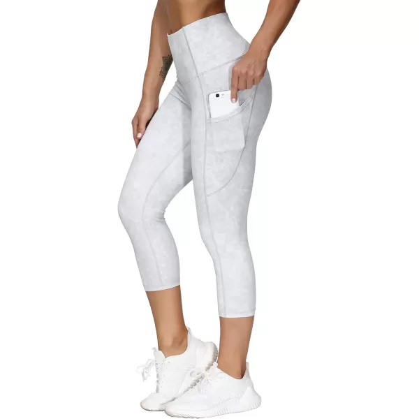 THE GYM PEOPLE Thick High Waist Yoga Pants with Pockets Tummy Control Workout Running Yoga Leggings for WomenZ Capris Tie Dye White