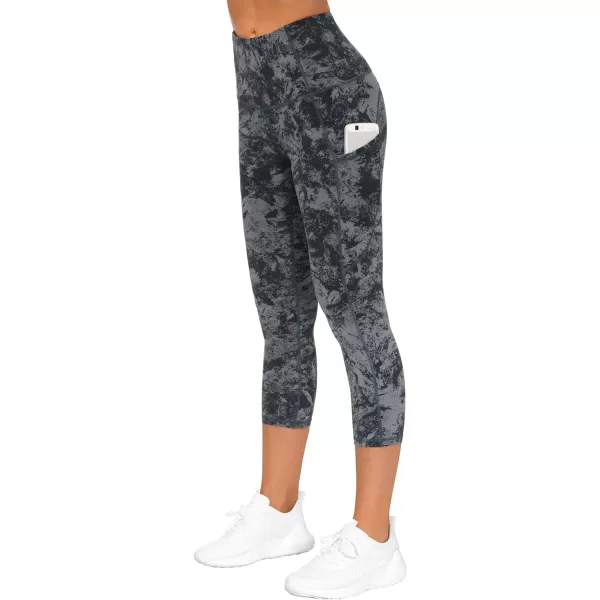 THE GYM PEOPLE Thick High Waist Yoga Pants with Pockets Tummy Control Workout Running Yoga Leggings for WomenZcapris Gray Marble