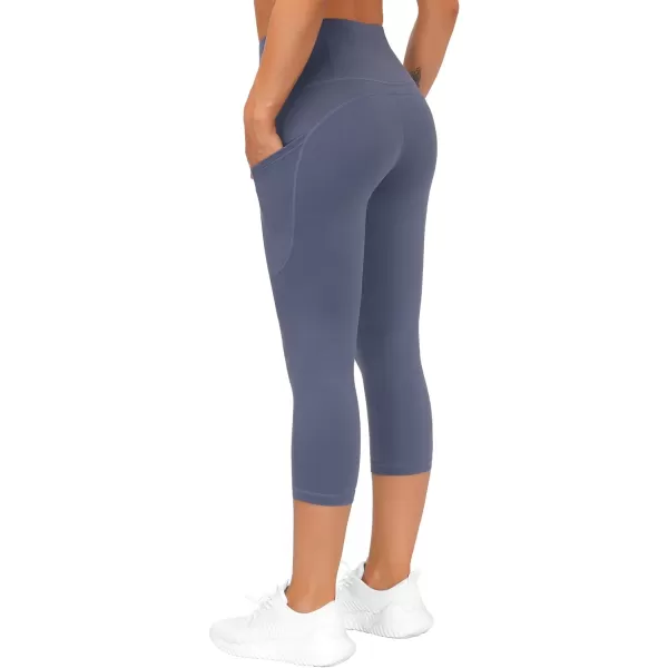 THE GYM PEOPLE Thick High Waist Yoga Pants with Pockets Tummy Control Workout Running Yoga Leggings for WomenZcapris Ink Blue