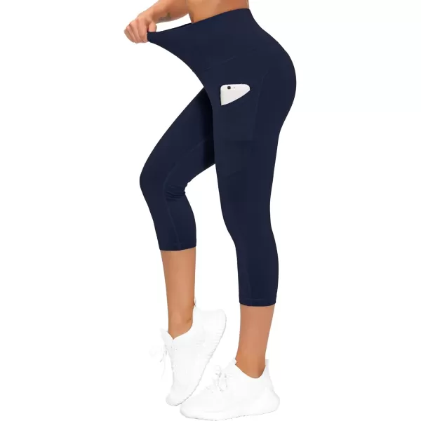 THE GYM PEOPLE Thick High Waist Yoga Pants with Pockets Tummy Control Workout Running Yoga Leggings for WomenZcapris Navy Blue