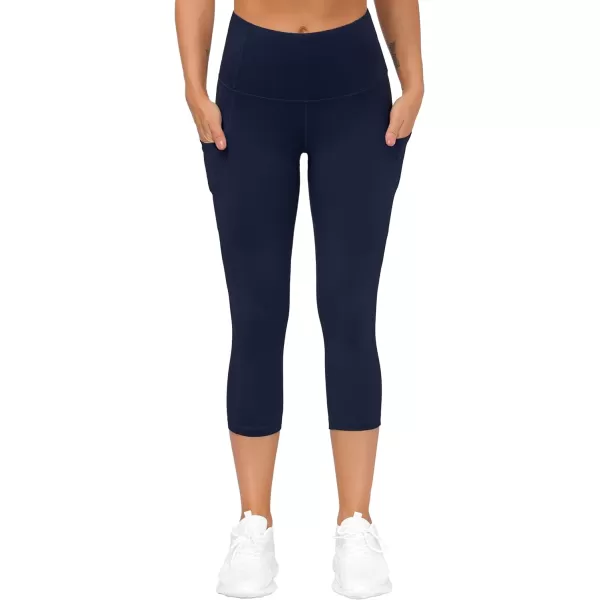 THE GYM PEOPLE Thick High Waist Yoga Pants with Pockets Tummy Control Workout Running Yoga Leggings for WomenZcapris Navy Blue