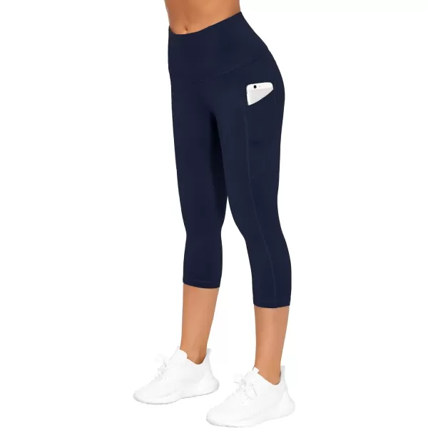 THE GYM PEOPLE Thick High Waist Yoga Pants with Pockets Tummy Control Workout Running Yoga Leggings for WomenZcapris Navy Blue